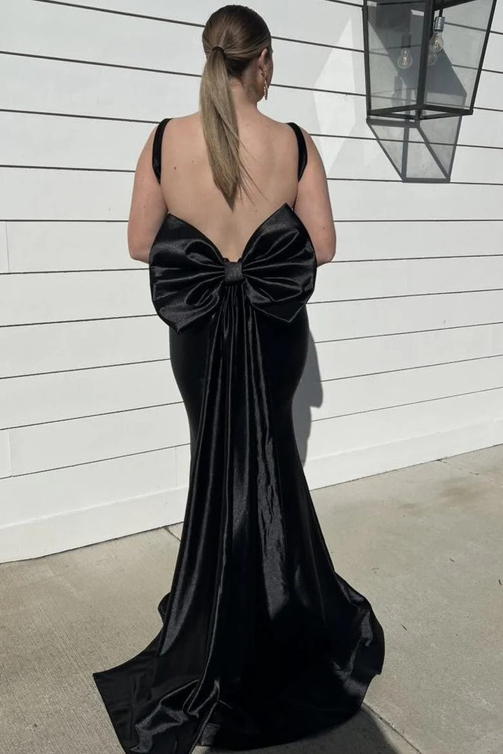 Lumidress Fuchsia Satin Mermaid Prom Gown with Statement Bow Back