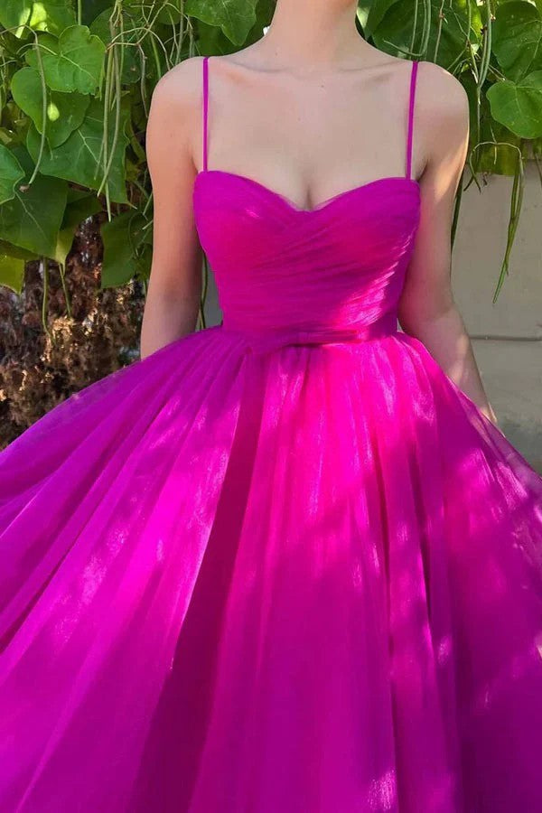 Lumidress Radiant Fuchsia Sweetheart Tulle A-Line Tea-Length Dress