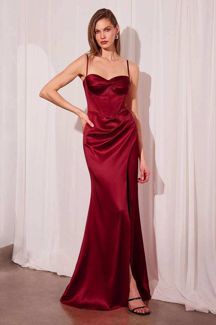 Lumidress Red Sweetheart Neck High Slit Floor-Length Prom Dress