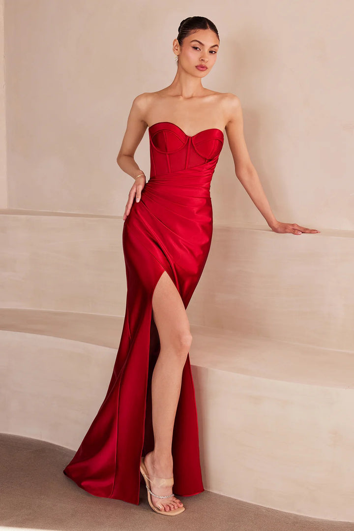 Lumidress Satin Sleeveless Floor-Length Sexy High Slit Gown