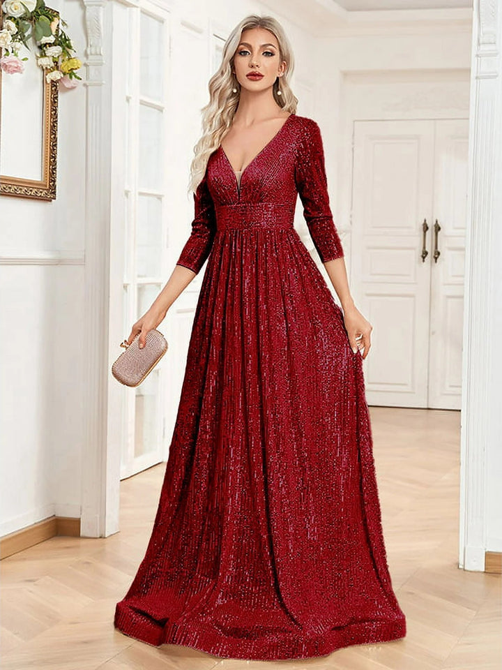 Lumidress Women V-Neck High Waist Shining Bridesmaid Dress Party Dress