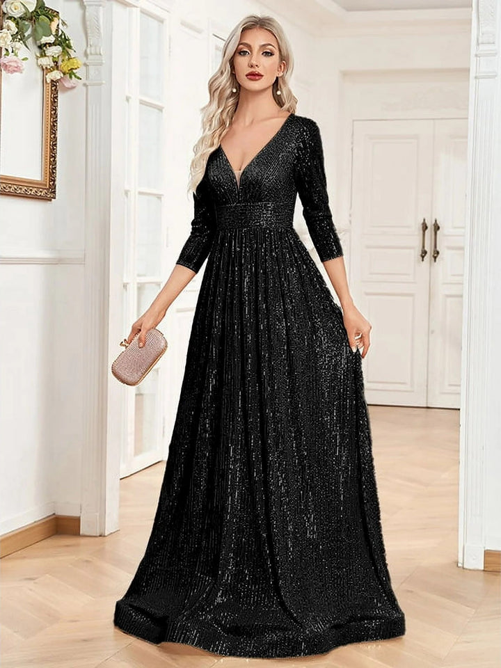 Lumidress Women V-Neck High Waist Shining Bridesmaid Dress Party Dress
