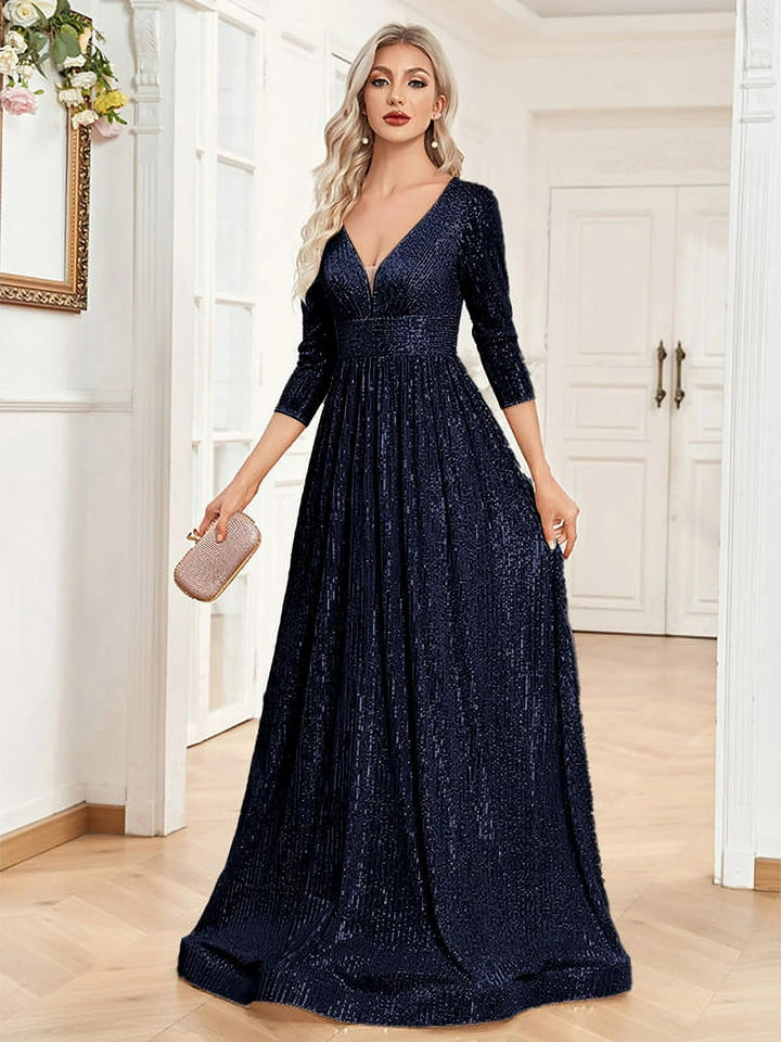 Lumidress Women V-Neck High Waist Shining Bridesmaid Dress Party Dress