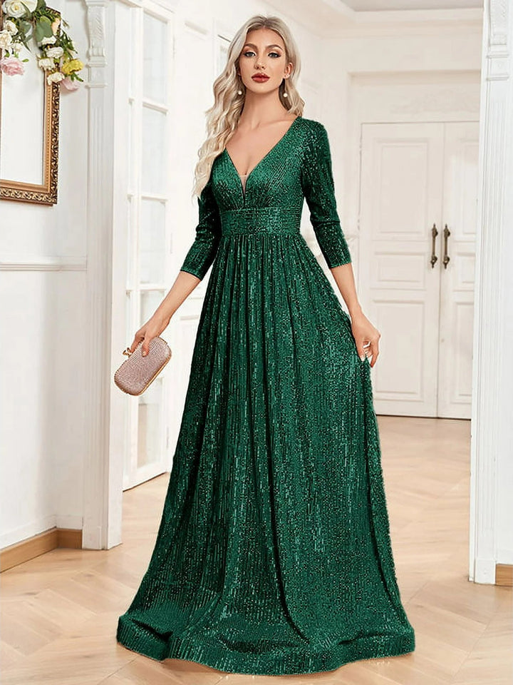 Lumidress Women V-Neck High Waist Shining Bridesmaid Dress Party Dress
