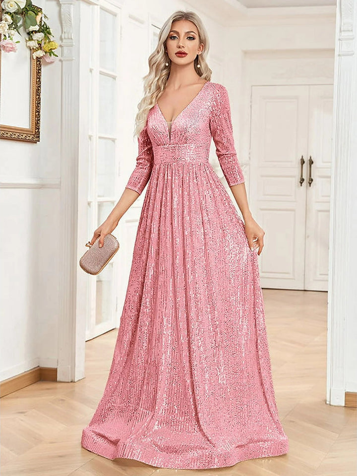 Lumidress Women V-Neck High Waist Shining Bridesmaid Dress Party Dress