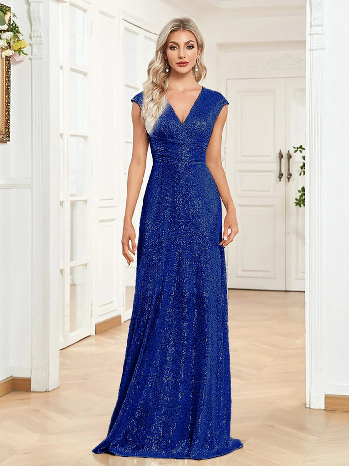 Lumidress Sexy V-Neck Sequin Floor-Length Prom Evening Dress