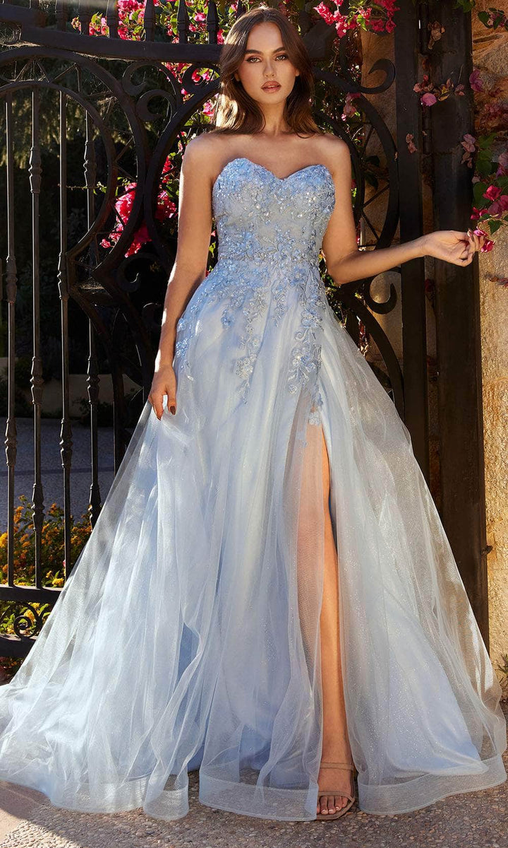 Lumidress Sweetheart Lace Applique Strapless Slit Prom Pageant Dress