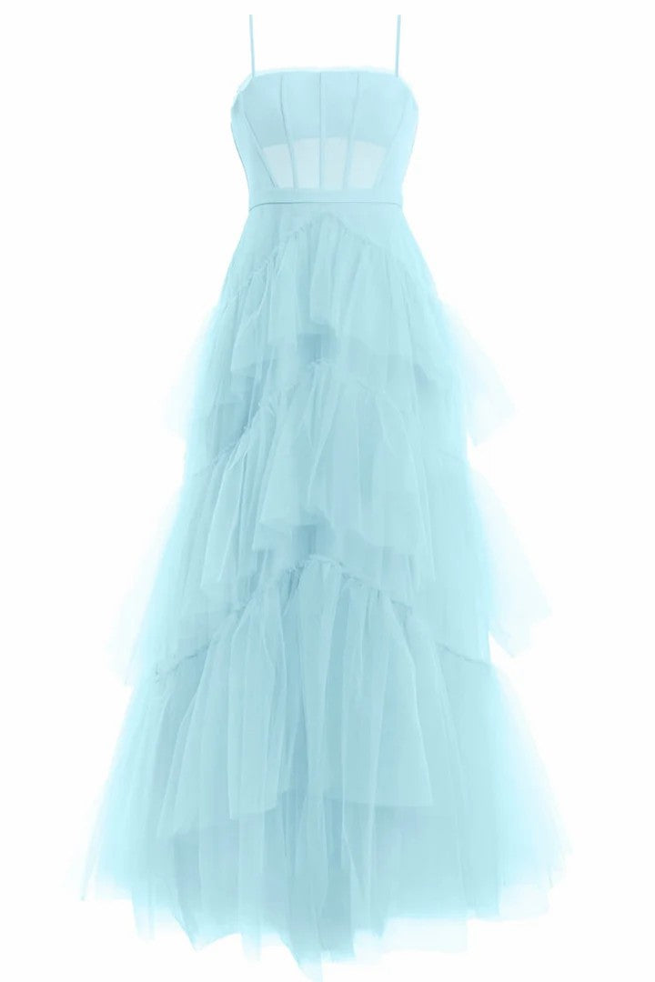Lumidress Elegant Spaghetti Strap Tiered A-Line Long Prom Dress