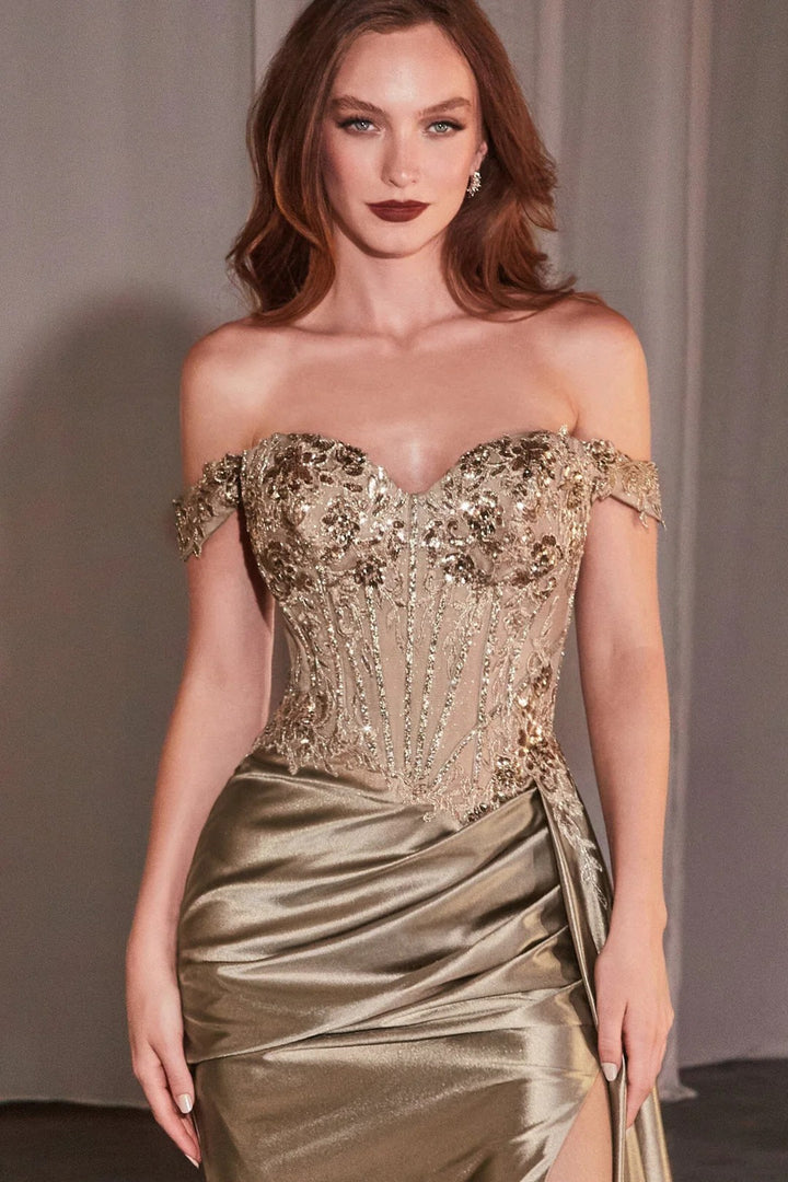 Lumidress Off Shoulder Lace Appliques Mermaid Slit Long Prom Dress