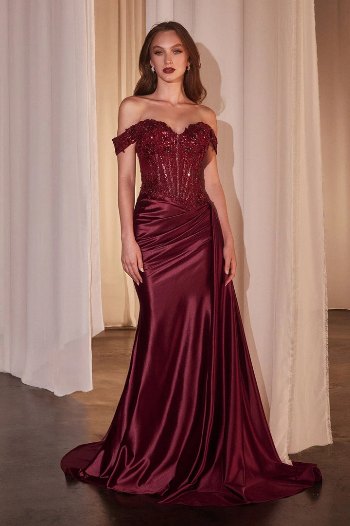 Lumidress Off Shoulder Lace Appliques Mermaid Slit Long Prom Dress