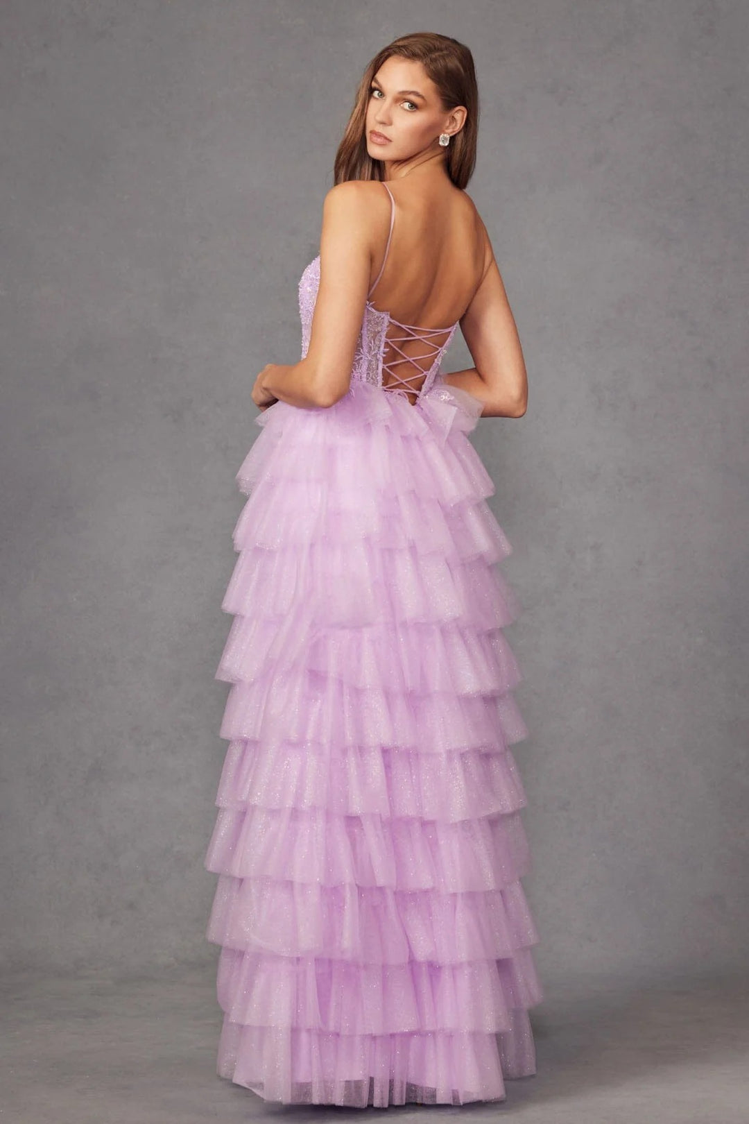 Lumidress Sleeveless Sweetheart Bustier Bodice A-Line Ruffled Tulle Slit Gown