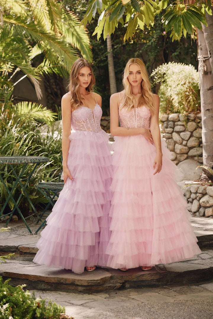 Lumidress Sleeveless Sweetheart Bustier Bodice A-Line Ruffled Tulle Slit Gown