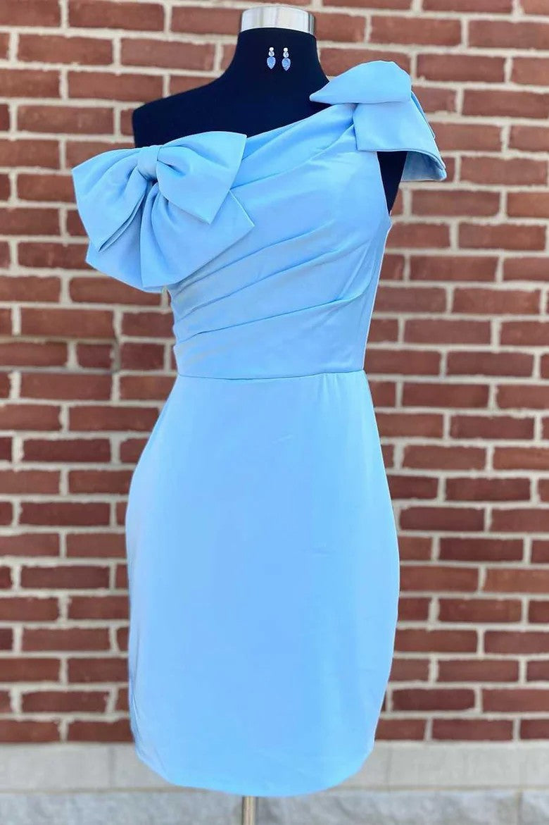 Lumidress One-Shoulder Bodycon Short Party Dress with Bow Detail