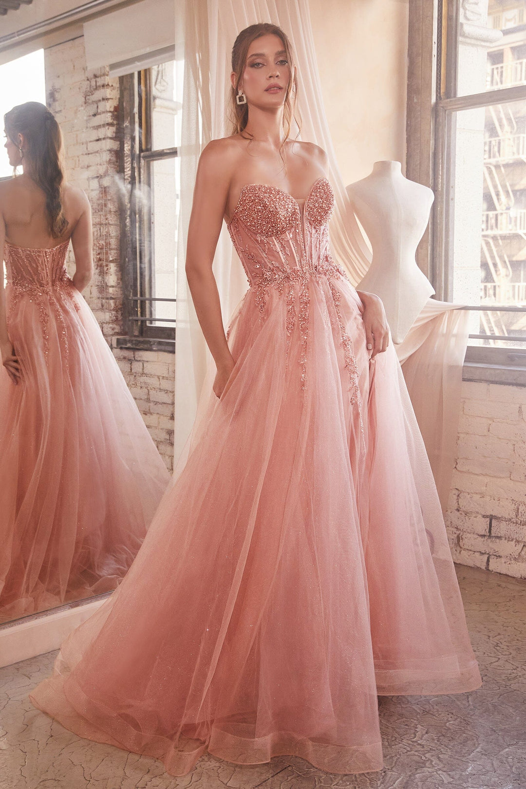 Lumidress Off-Shoulder Beaded Slit Glitter Tulle Prom Gown