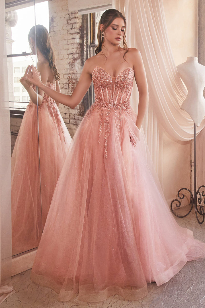 Lumidress Off-Shoulder Beaded Slit Glitter Tulle Prom Gown