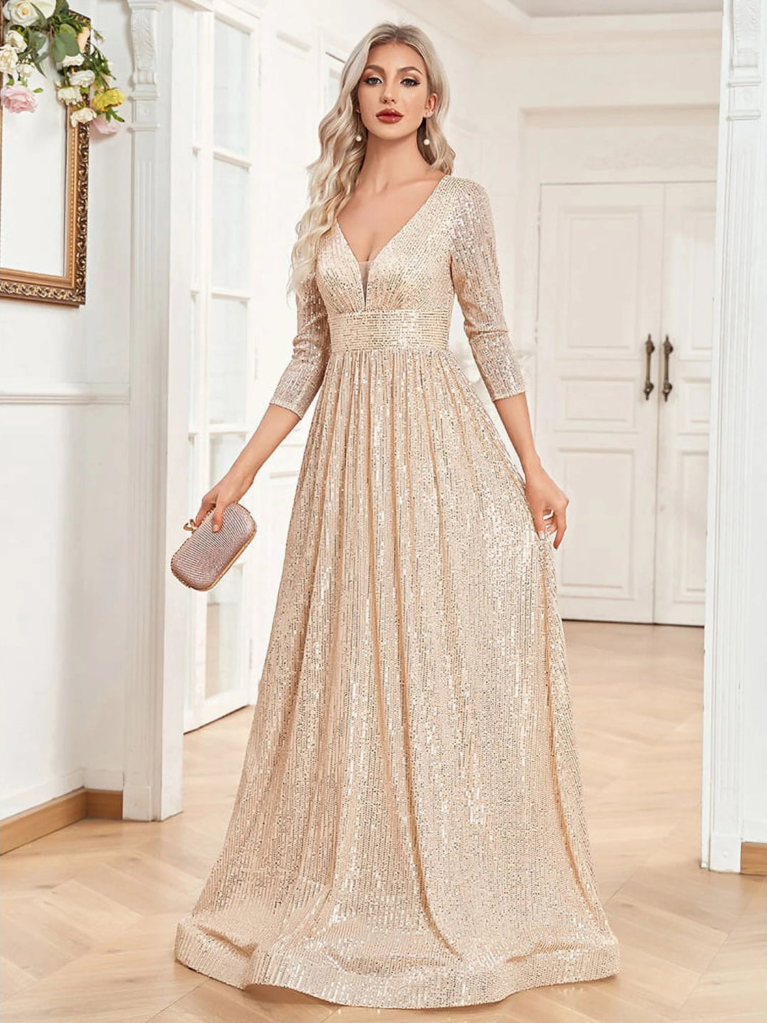 Lumidress Women V-Neck High Waist Shining Bridesmaid Dress Party Dress