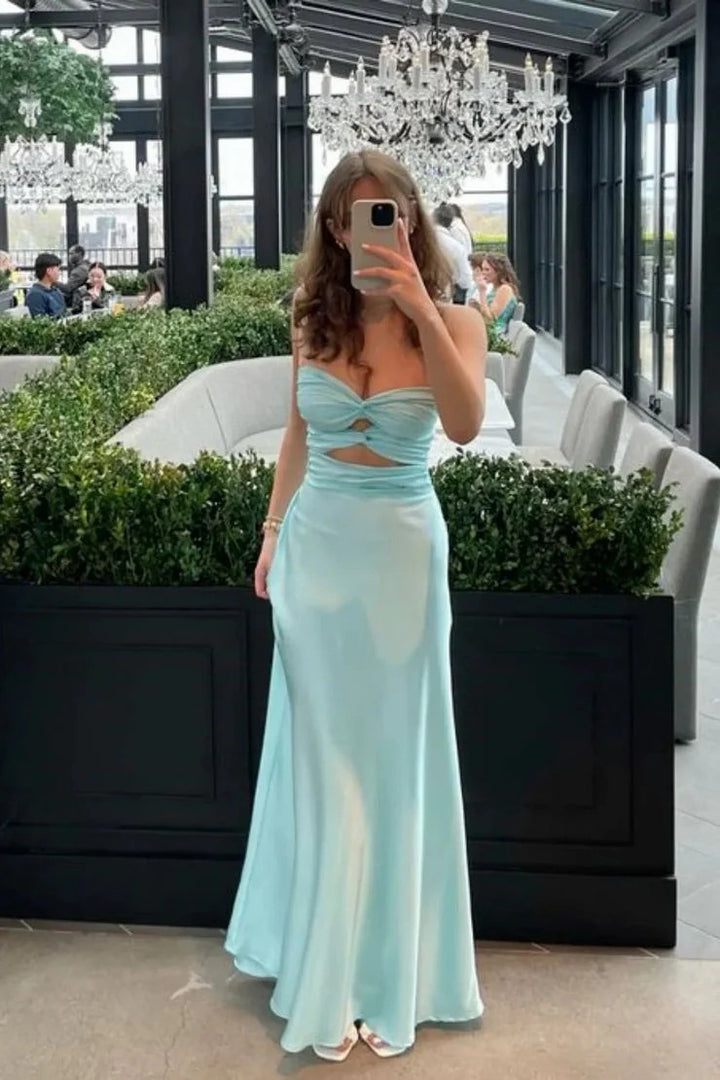 Lumidress Off-The-Shoulder Sweetheart Satin Sheath Prom Dress with Keyhole