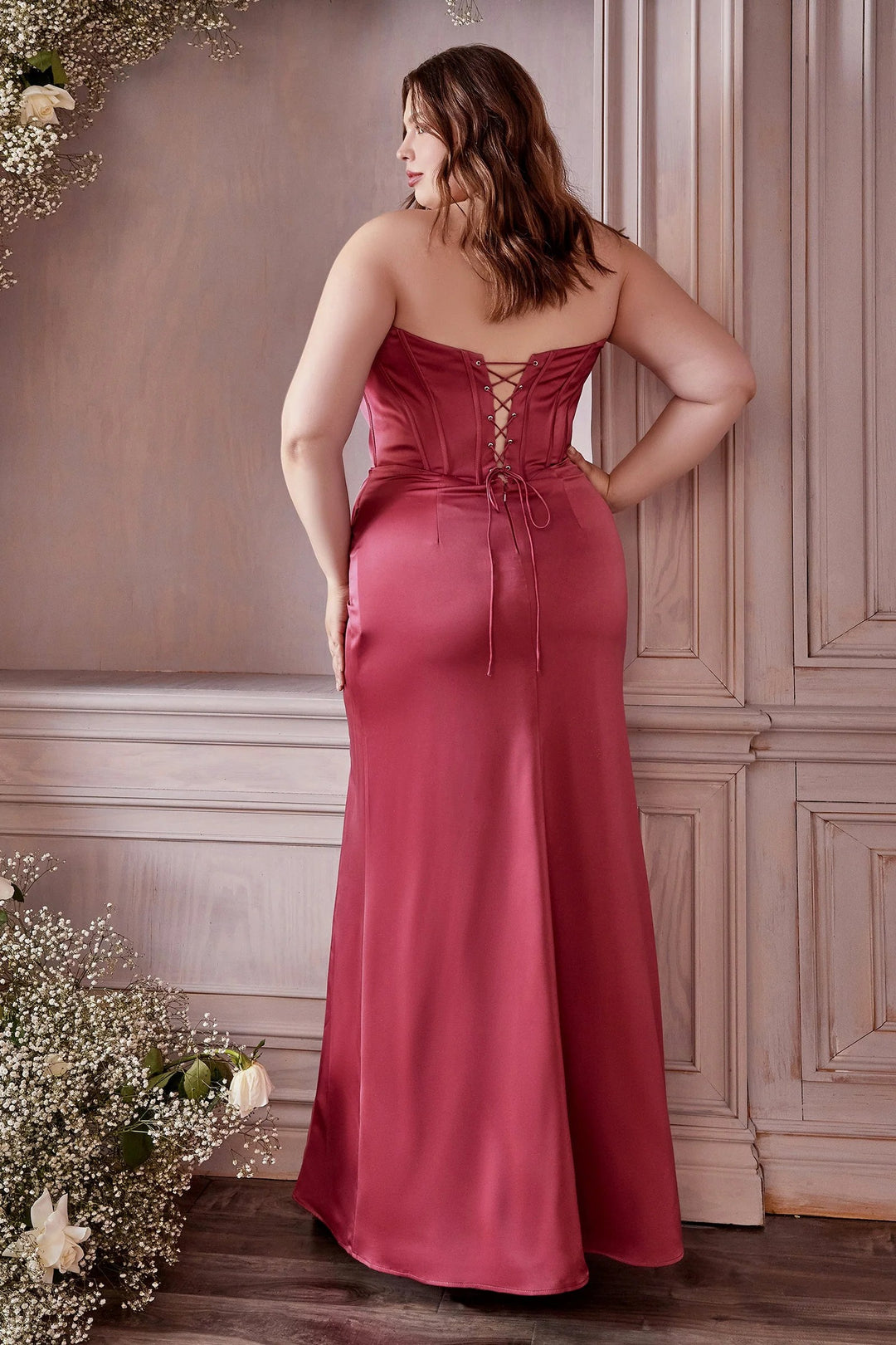 Lumidress Off-Shoulder Corset Satin Gown with Slit