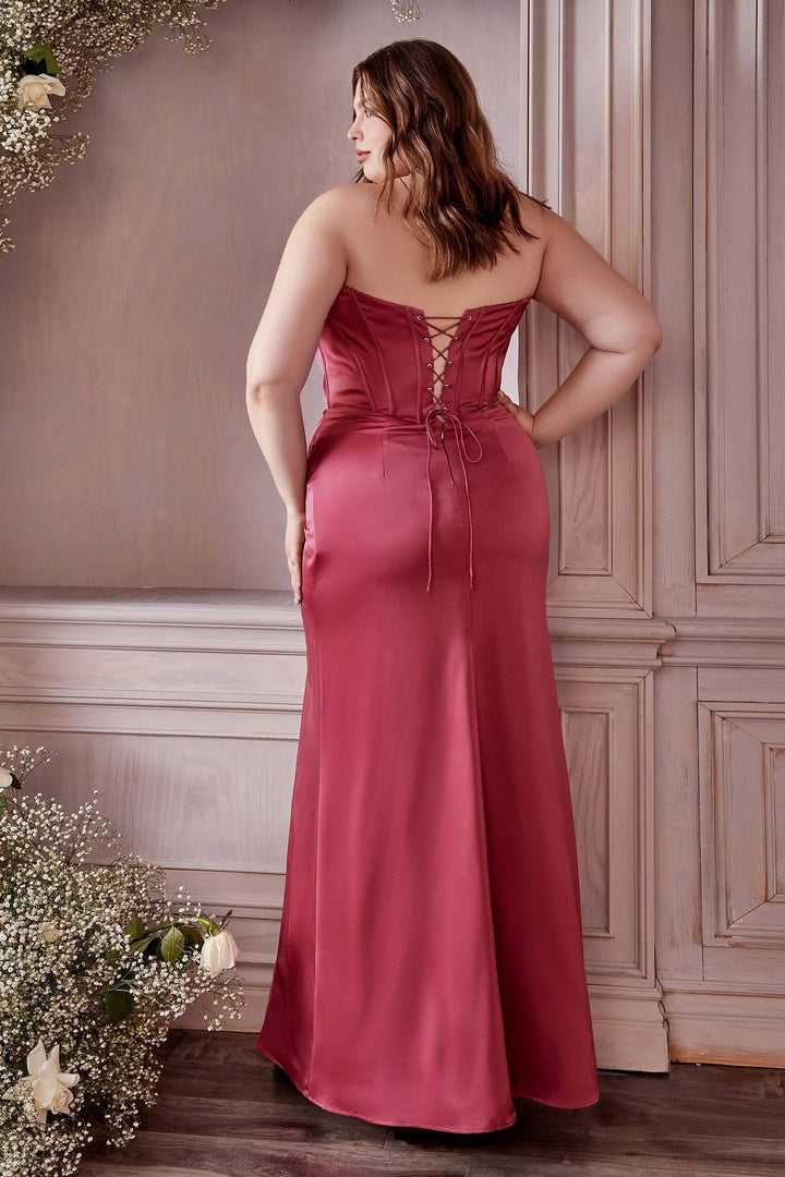 Lumidress Off-Shoulder Corset Satin Gown with Slit