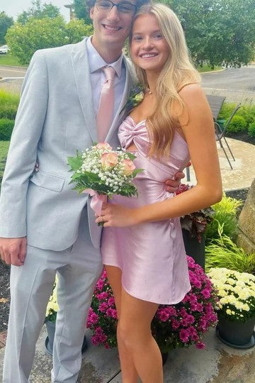 Lumidress Chic Strapless Satin Keyhole Backless Short Homecoming Dress