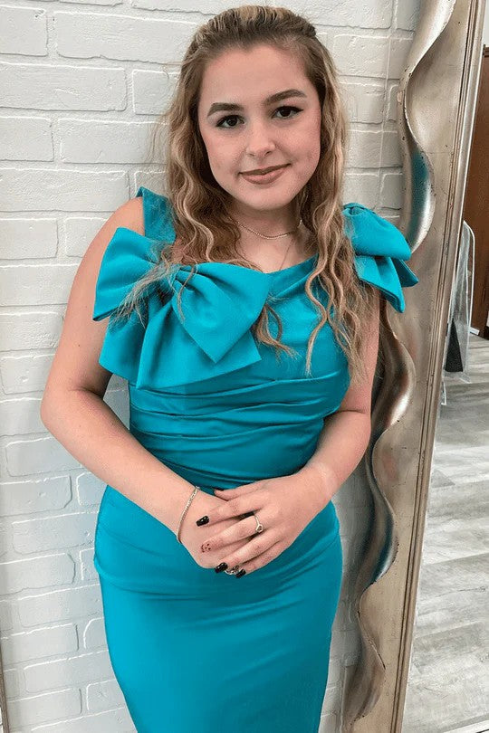 Lumidress One-Shoulder Bodycon Short Party Dress with Bow Detail