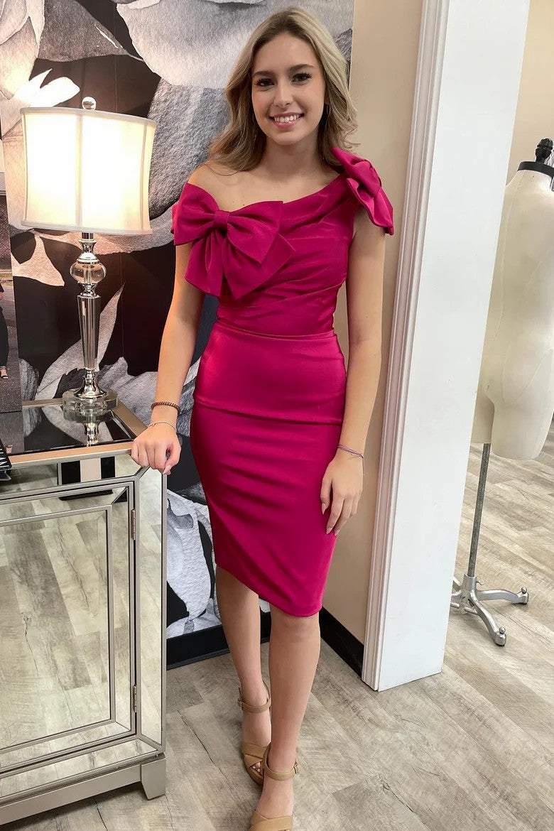 Lumidress One-Shoulder Bodycon Short Party Dress with Bow Detail