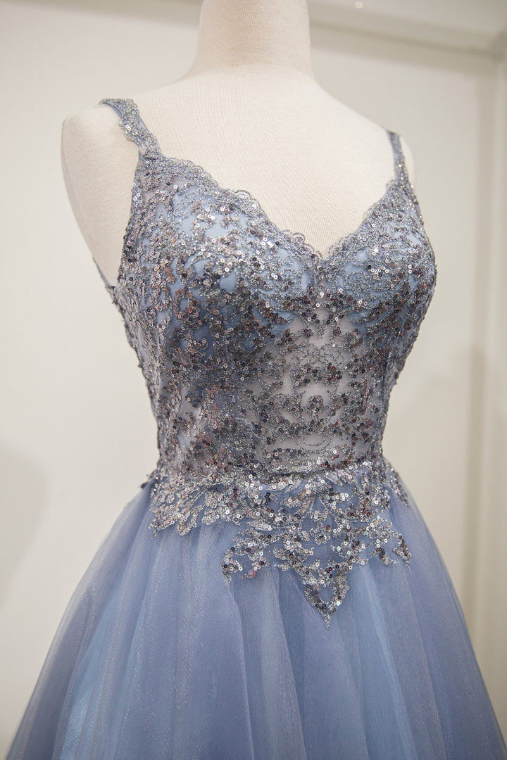 Lumidress V-Neck Lace Sequin Short Layered Tulle Skirt Homecoming Dress