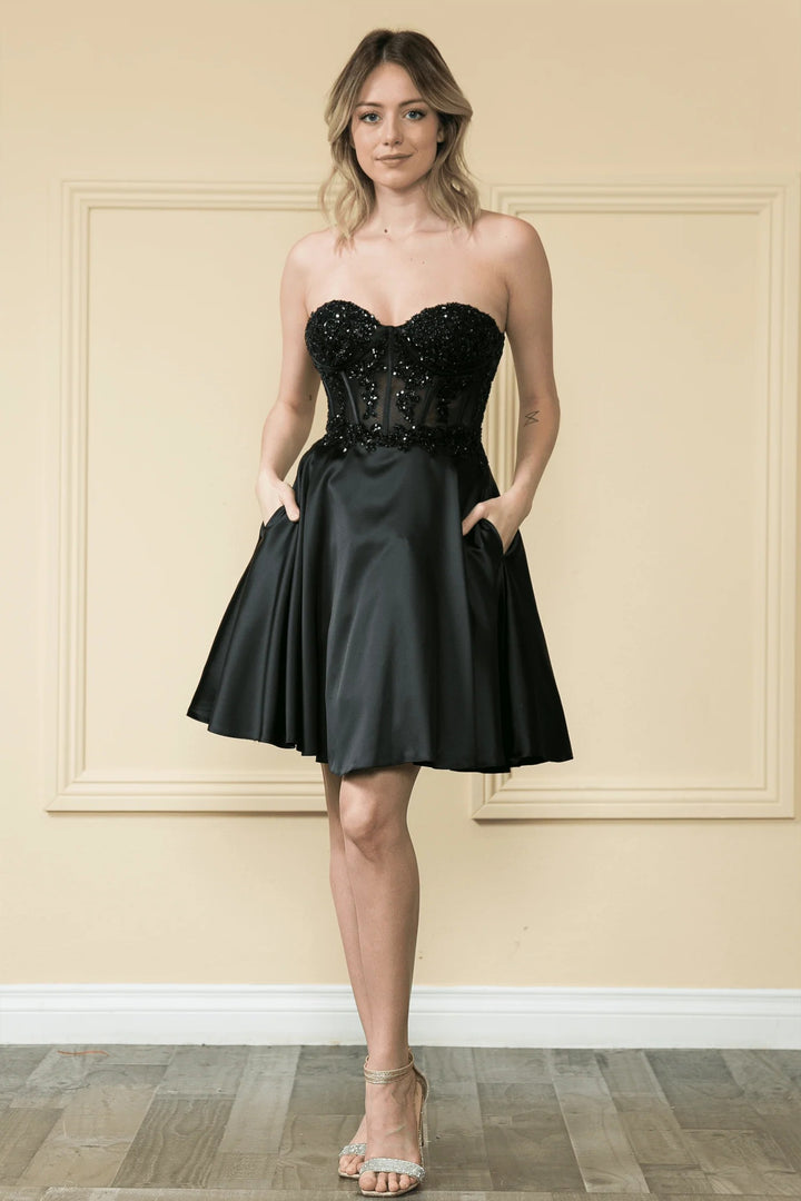 Lumidress Off-Shoulder Sequin Short A-Line Corset Cocktail Prom Dress