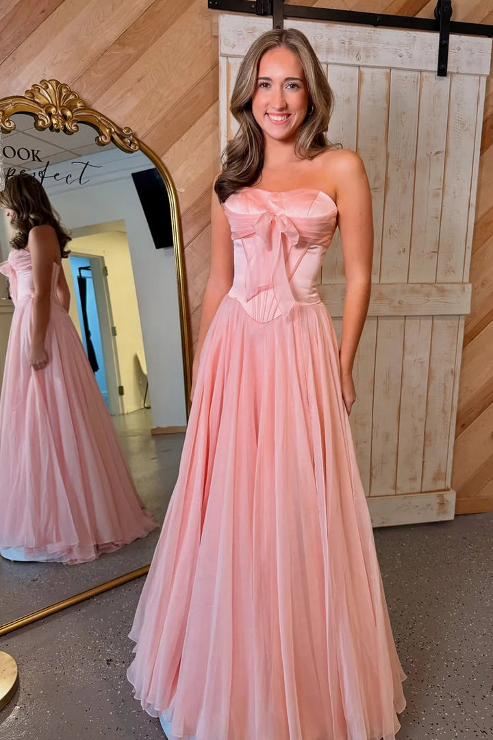 Lumidress Blush Pink Chiffon A-Line Strapless Prom Dress
