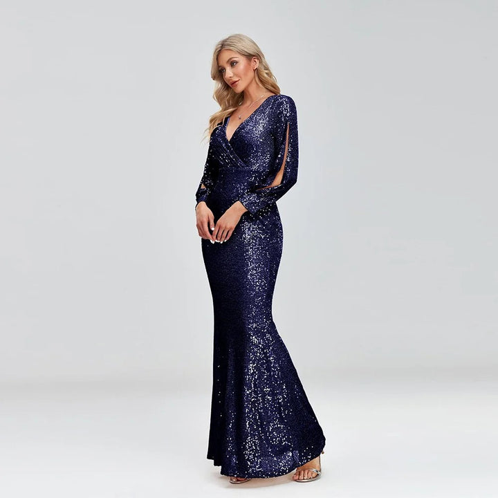 Lumidress Women Elegant V-Neck Mermaid Floor Length Evening Gown