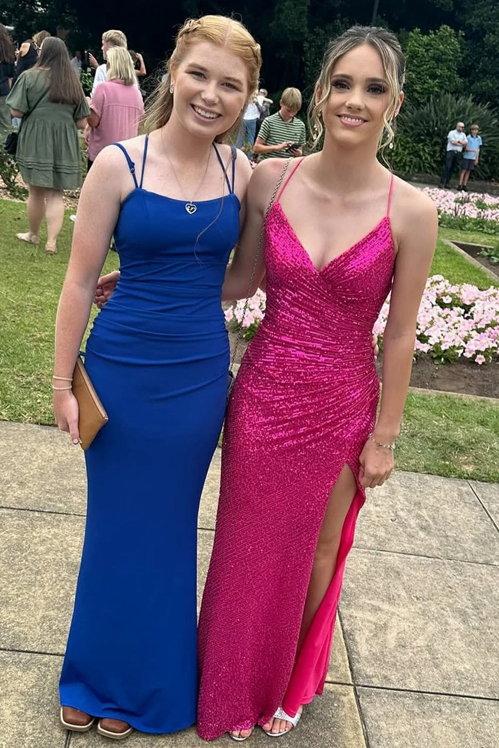 Lumidress Long Fuchsia Sequin Mermaid Party &amp; Prom Dress with V-Neck