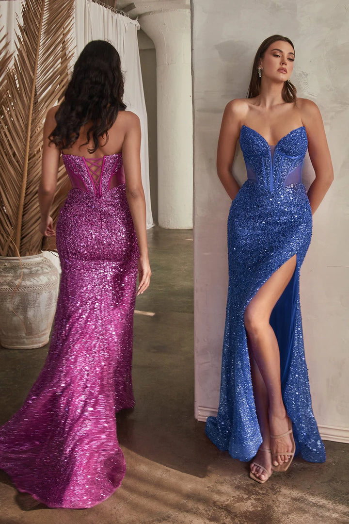 Sunnypetal Off-Shoulder Sleeveless Beaded Sequin Slit Long Prom Dress