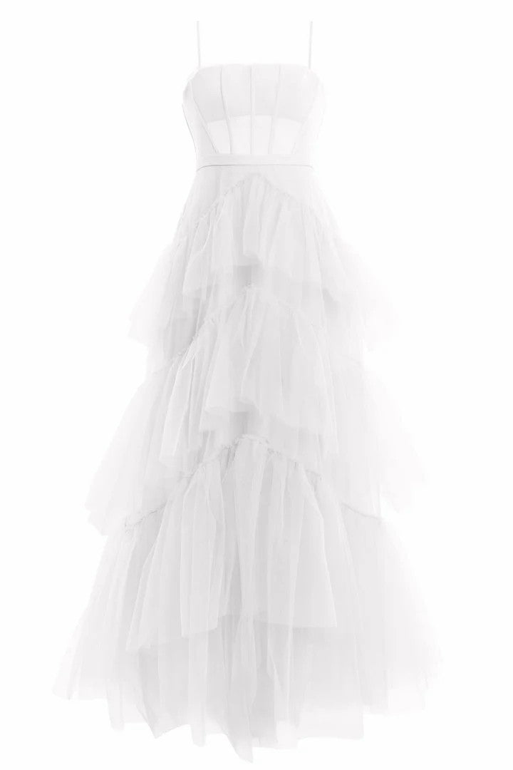 Lumidress Elegant Spaghetti Strap Tiered A-Line Long Prom Dress