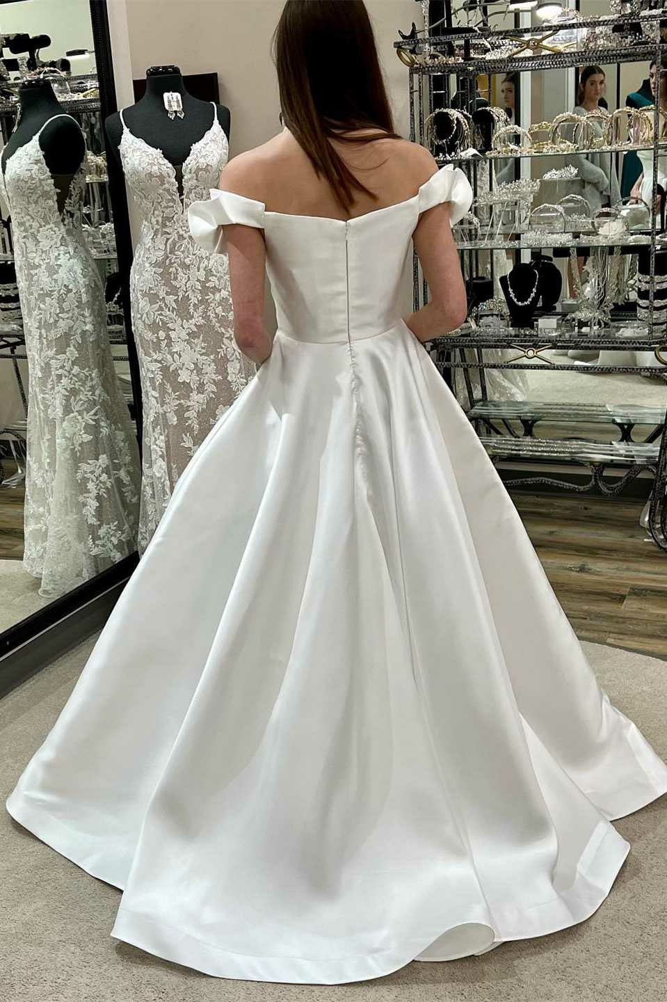Lumidress Elegant Off-the-Shoulder Satin Ball Gown Wedding Dress