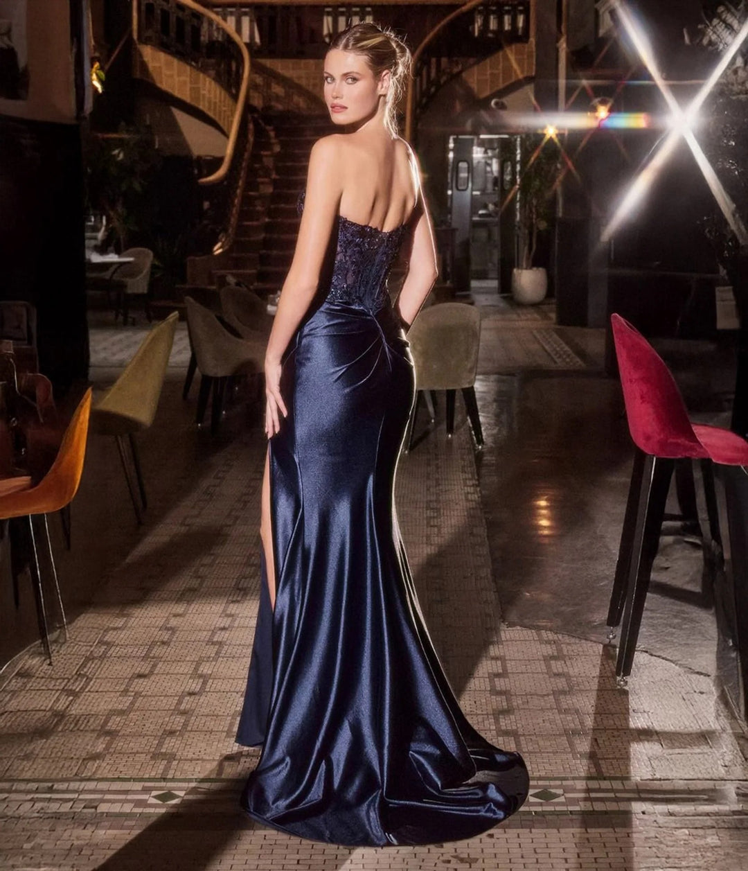 Lumidress Illusion Sweetheart Lace Appliqué Bodice Mermaid Sweep Train Prom Dress