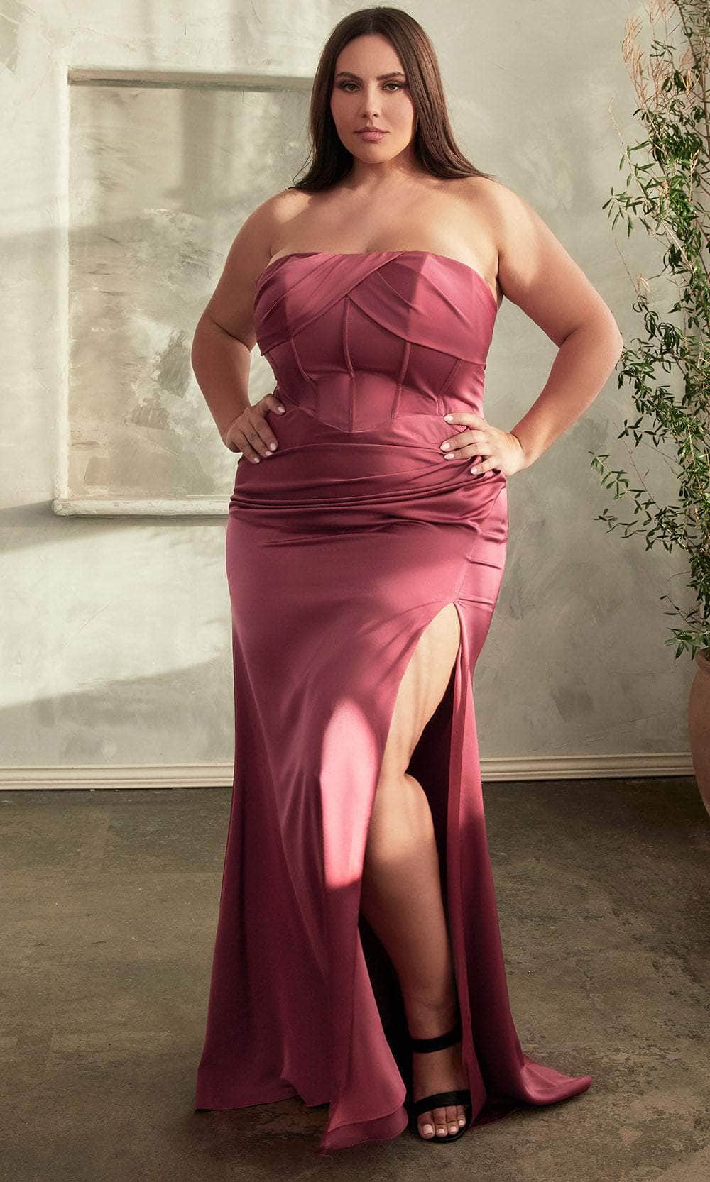 Lumidress Pleated Strapless Sheath/Column Slit Gown