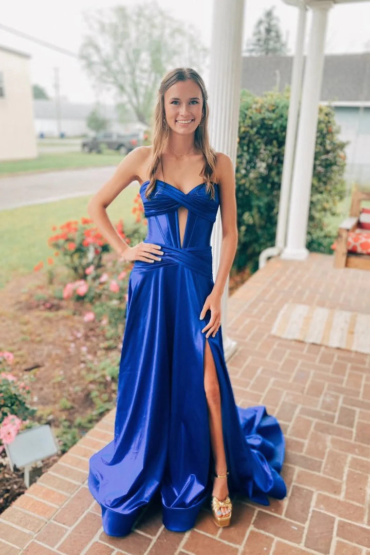 Lumidress Burgundy Satin A-Line Prom Dress with Sweetheart Neck and Keyhole Slit