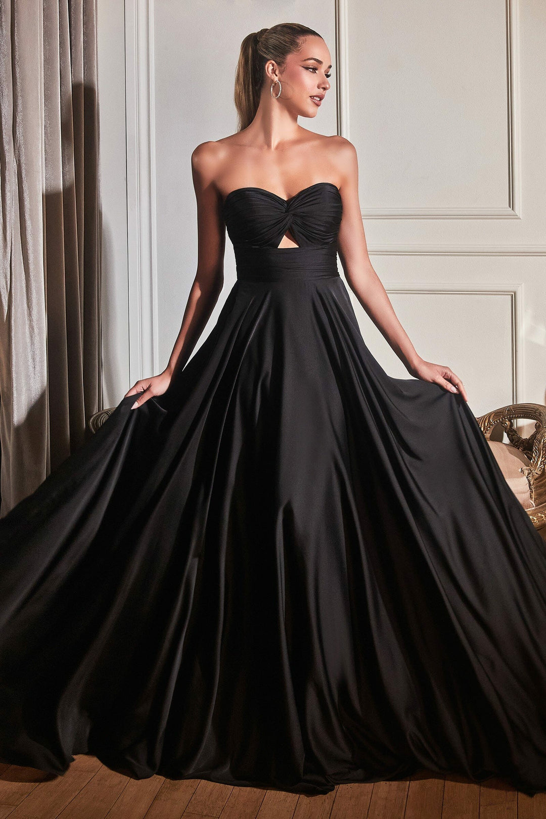 Lumidress Long Satin Strapless A-Line Floor-Length Bridesmaid Dress