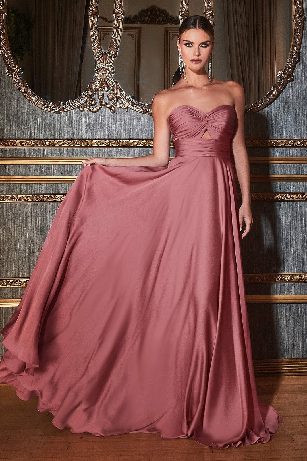 Lumidress Long Satin Strapless A-Line Floor-Length Bridesmaid Dress