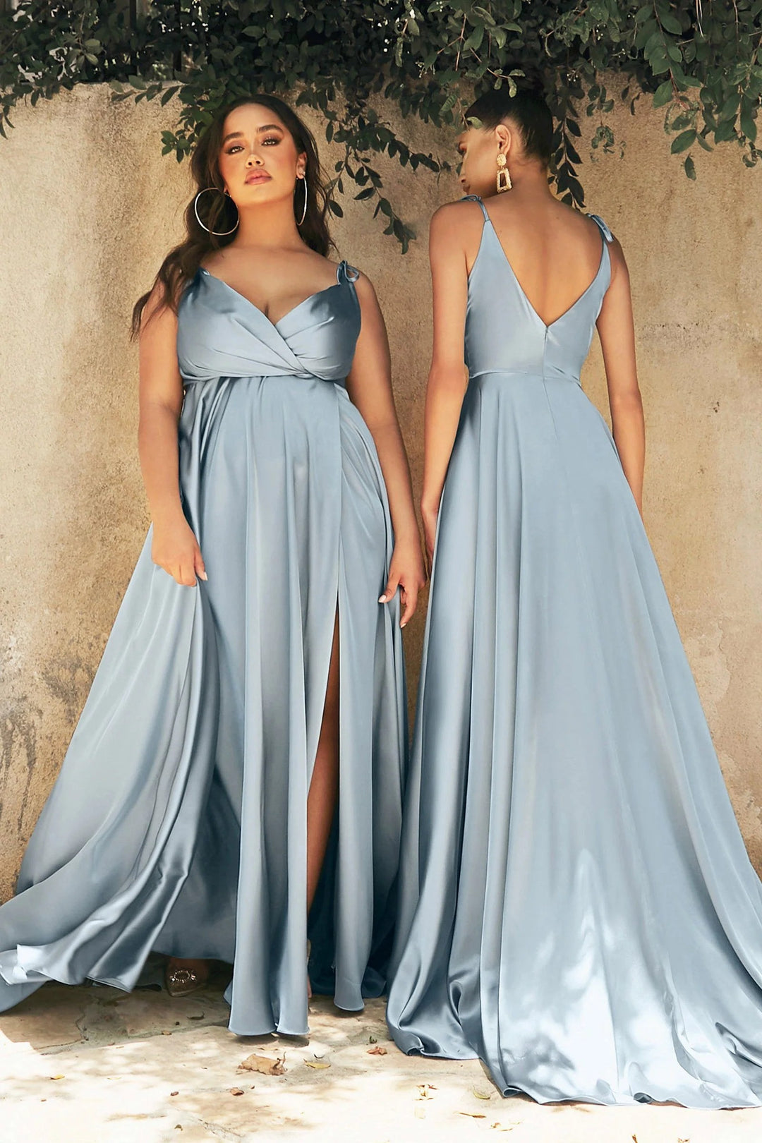 Lumidress Classic Satin V-Neck Long Slit Bridesmaid Dress