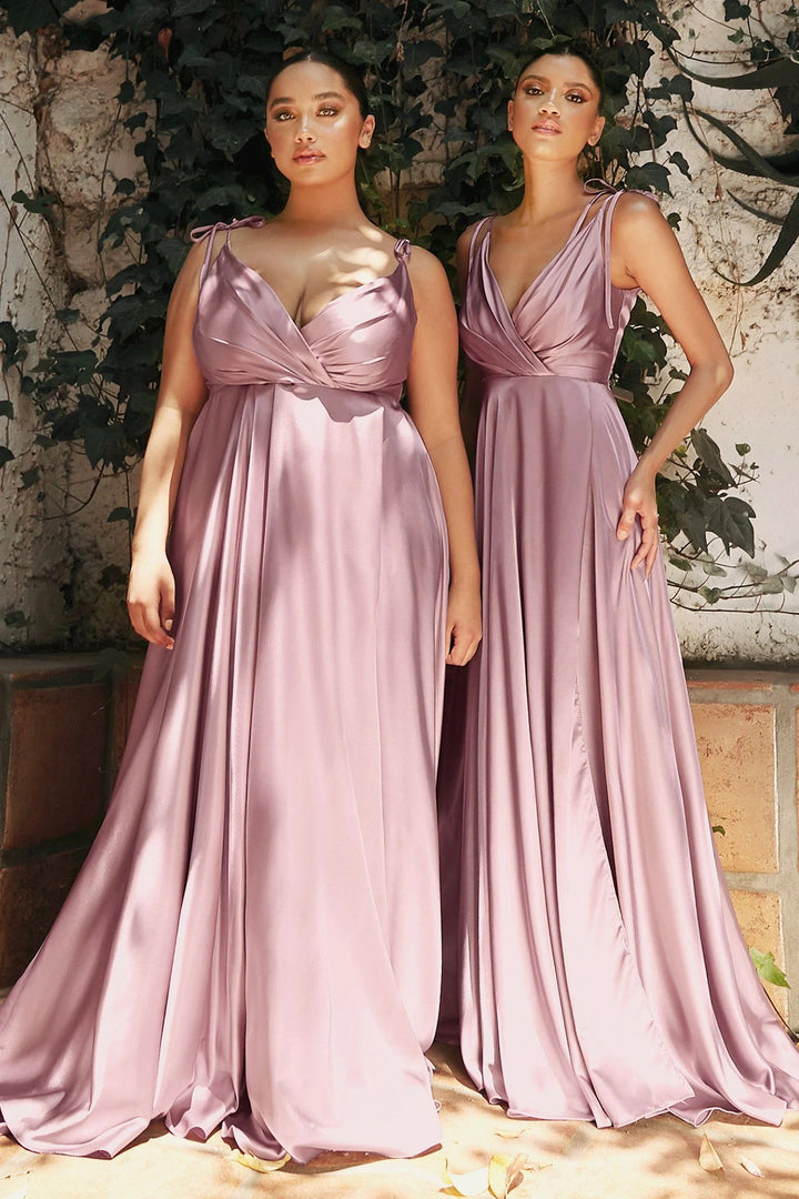 Lumidress Classic Satin V-Neck Long Slit Bridesmaid Dress
