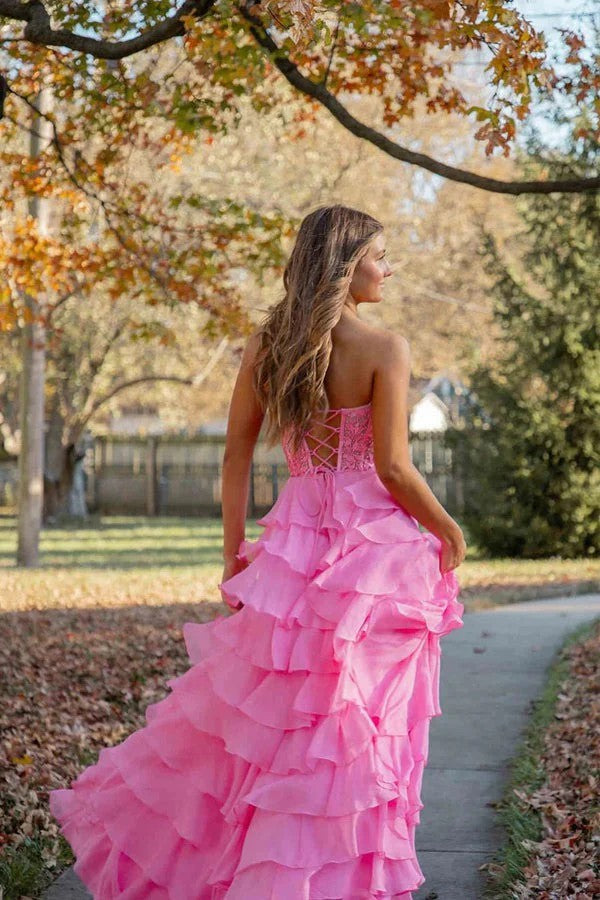 Lumidress Romantic Sweetheart Lace Corset A-Line Chiffon Prom Gown