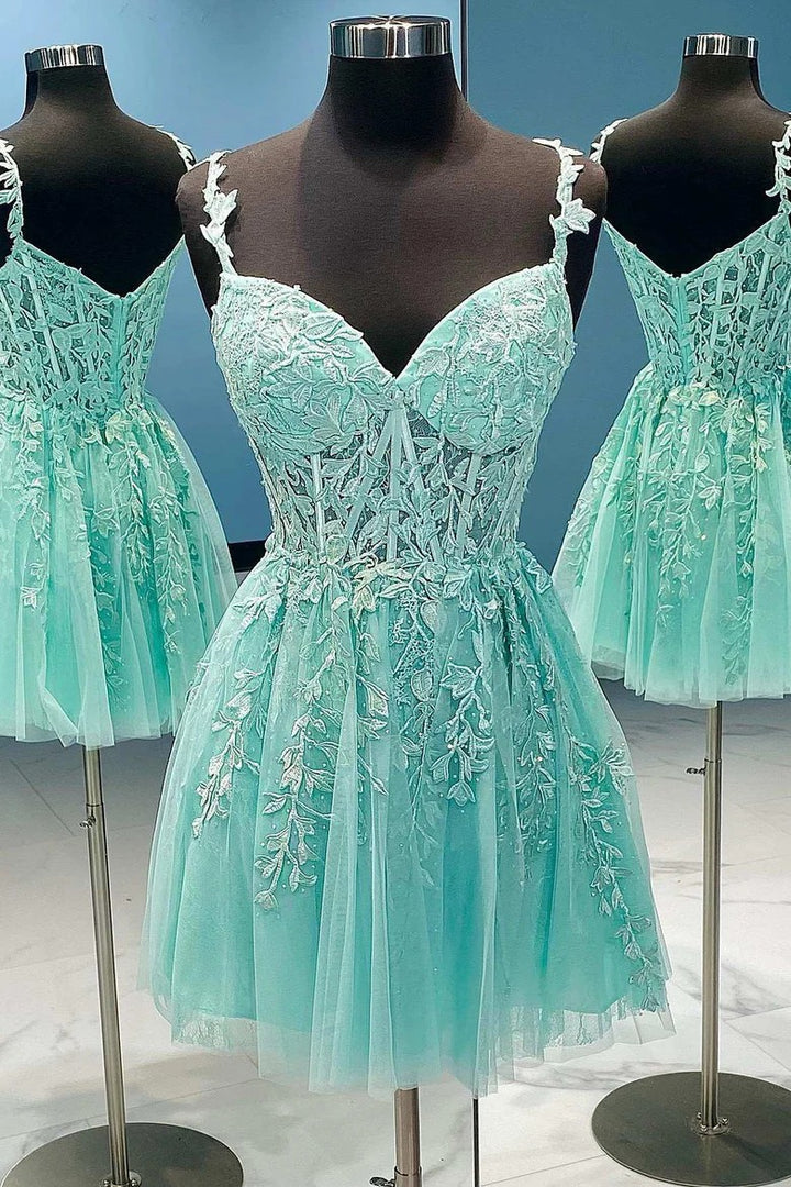 Lumidress Sweet Aqua Appliqued A-Line Homecoming Dress