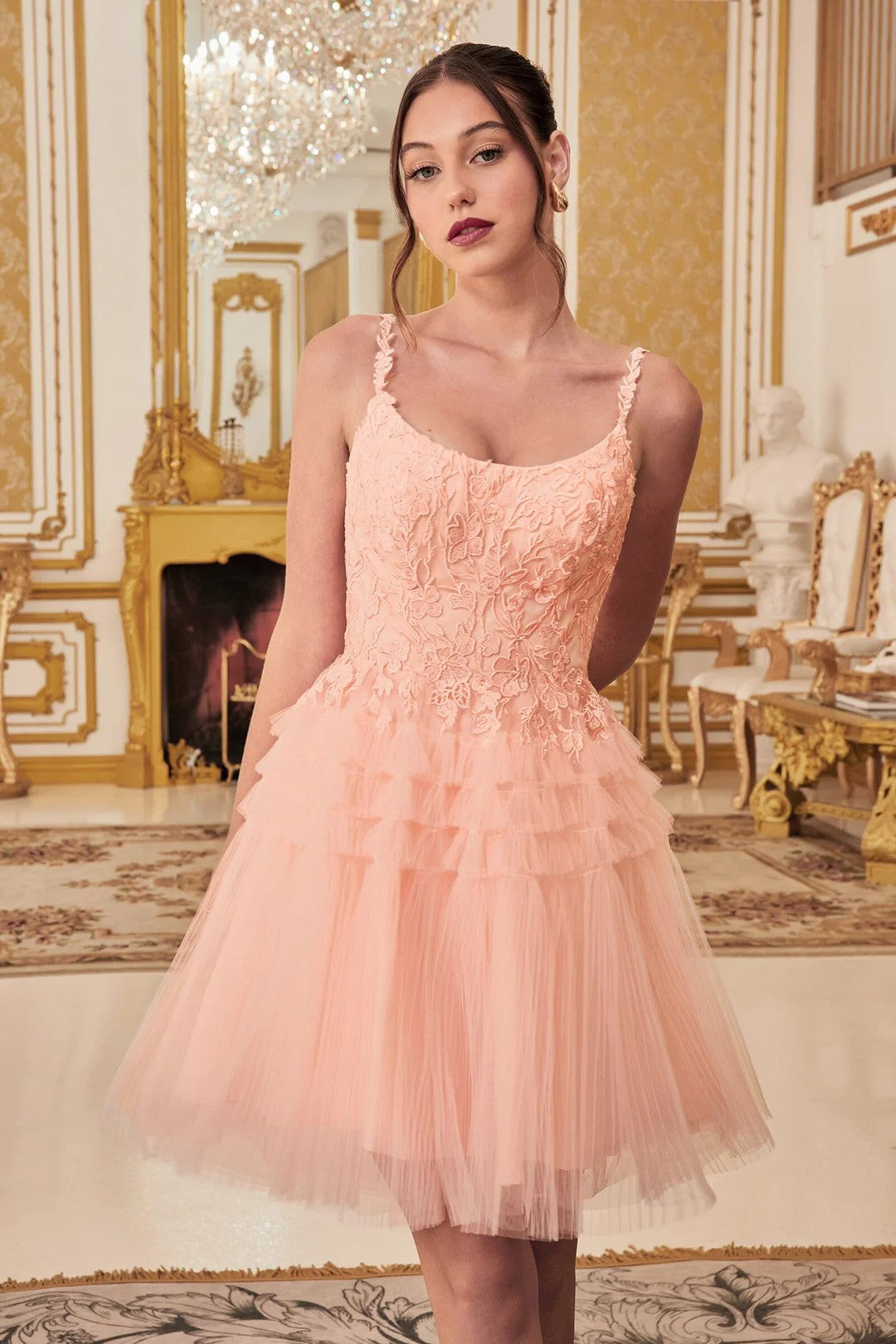 Lumidress Sleeveless Lace Applique A-Line Pleated Tulle Homecoming Dress