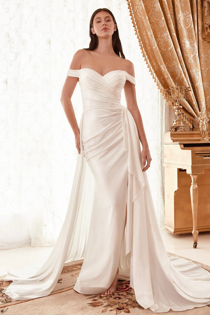 Lumidress Off White Ruched Off Shoulder Slit Wedding Dress