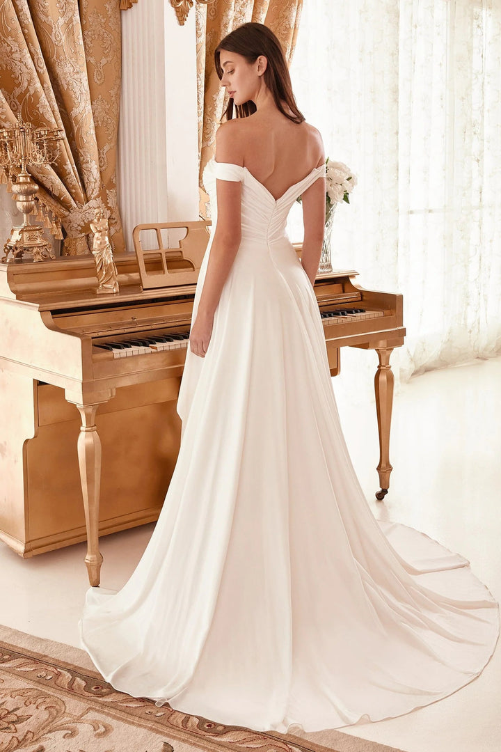 Lumidress Off White Ruched Off Shoulder Slit Wedding Dress