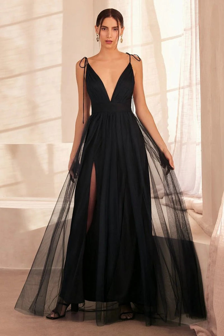 Lumidress Deep V-Neck A-Line Slit Gown for Special Occasion