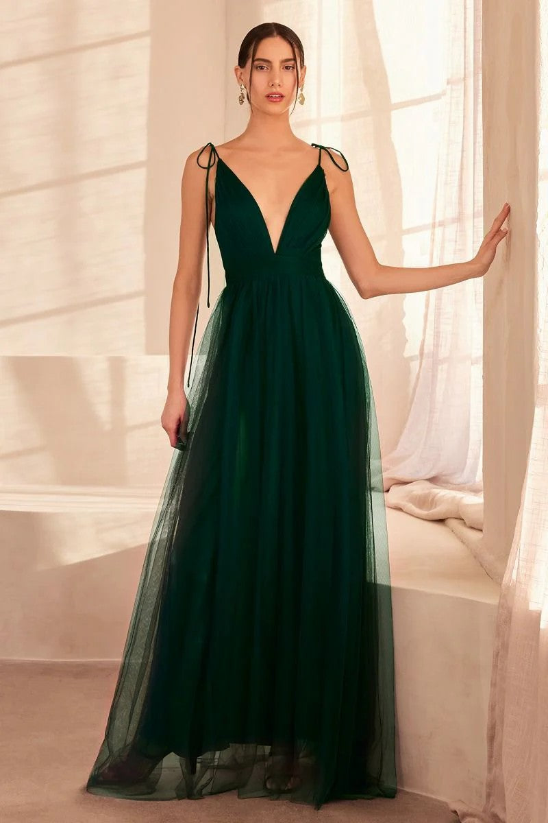 Lumidress Deep V-Neck A-Line Slit Gown for Special Occasion