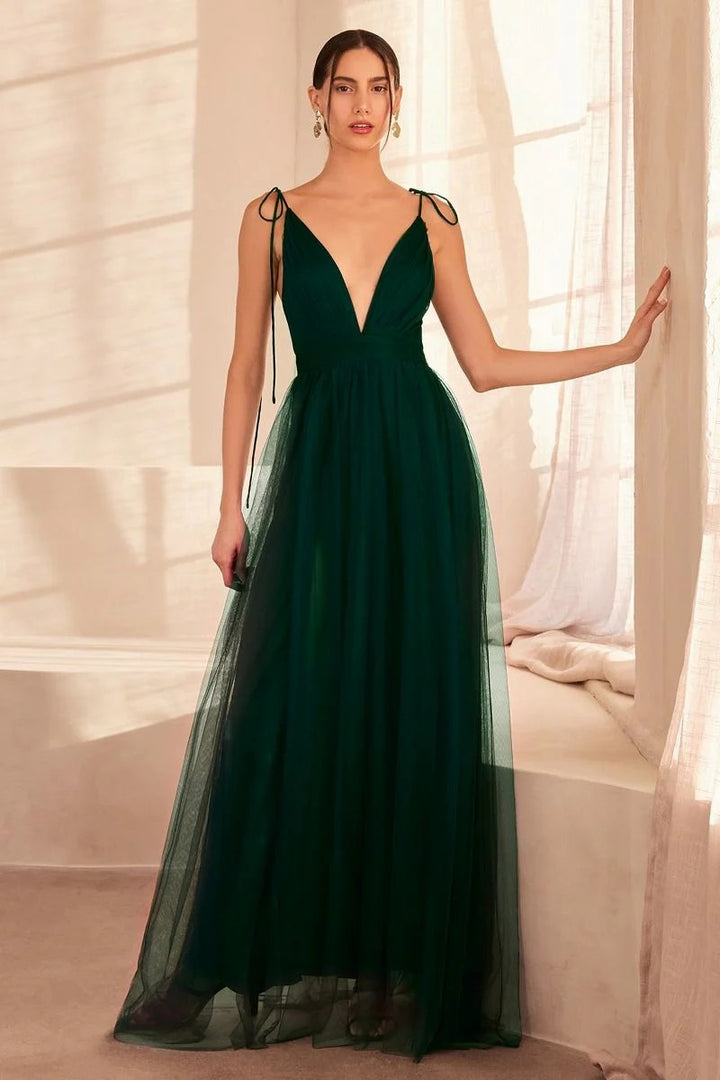 Lumidress Deep V-Neck A-Line Slit Gown for Special Occasion