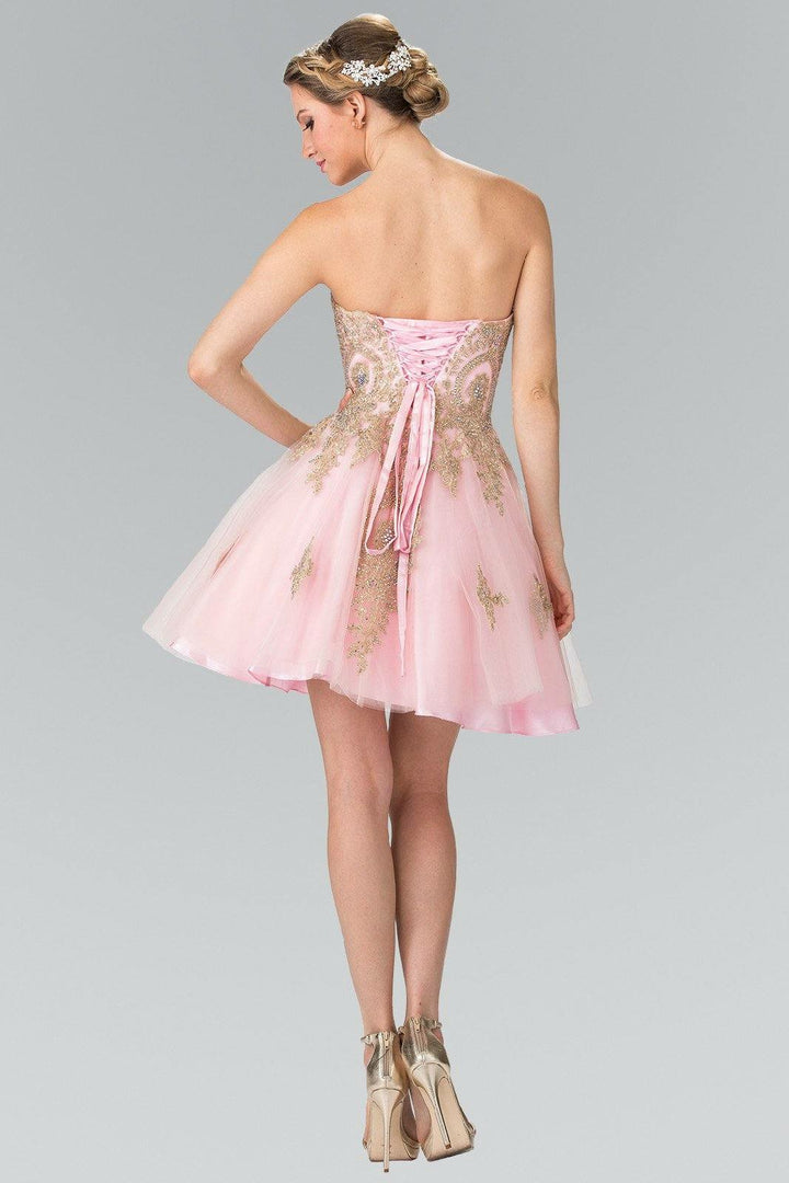 Lumidress Strapless Gold Appliqué Tulle Cocktail Dress